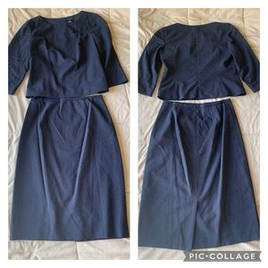 Ann Taylor Navy Blue Skirt Set, Size 2 Cropped Box Top, Size 2 Pencil Skirt.